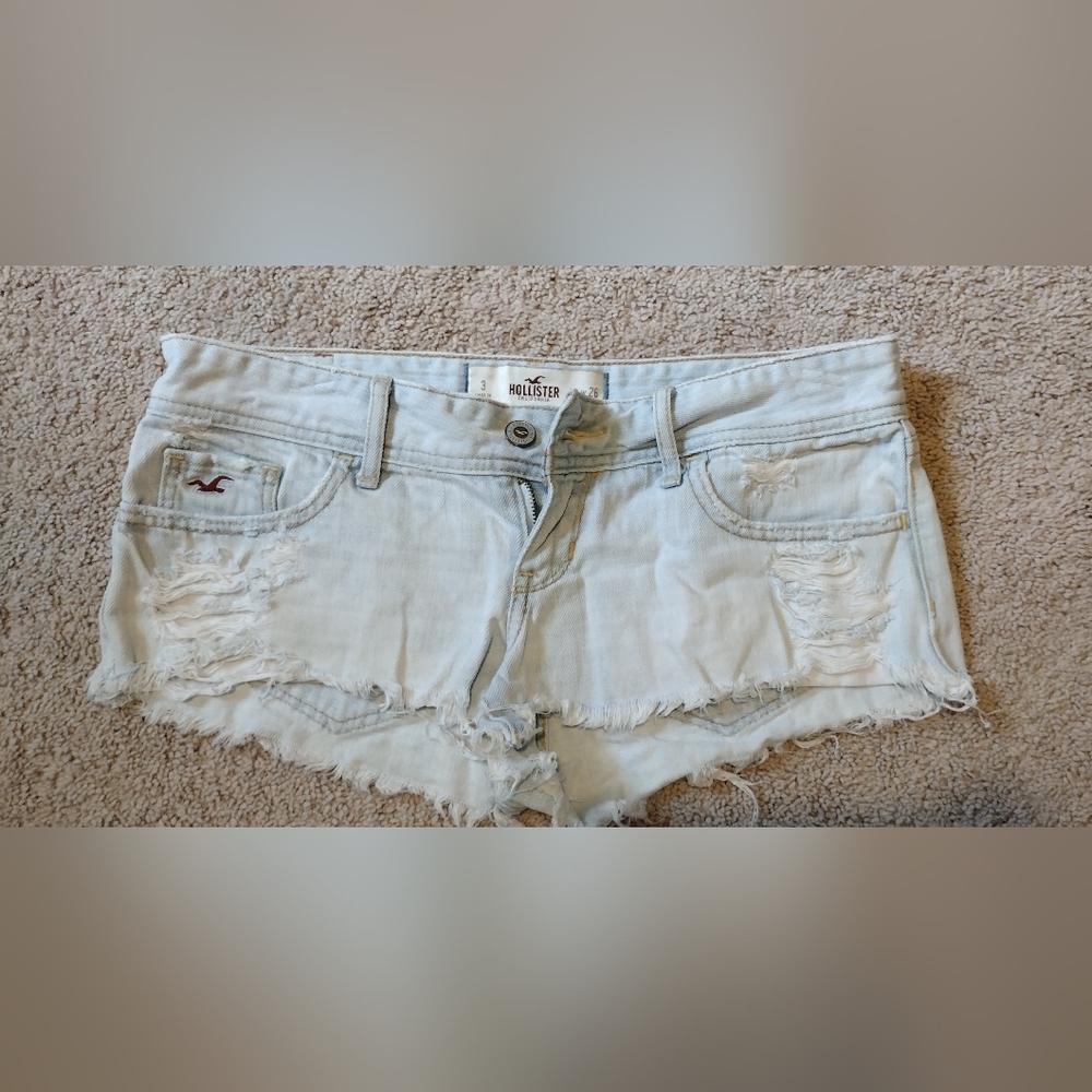 Hollister Light Blue Distressed Denim Shorts